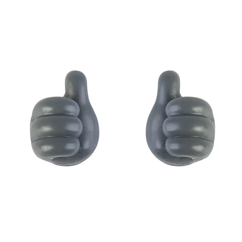 a pair of black rubber thumbs