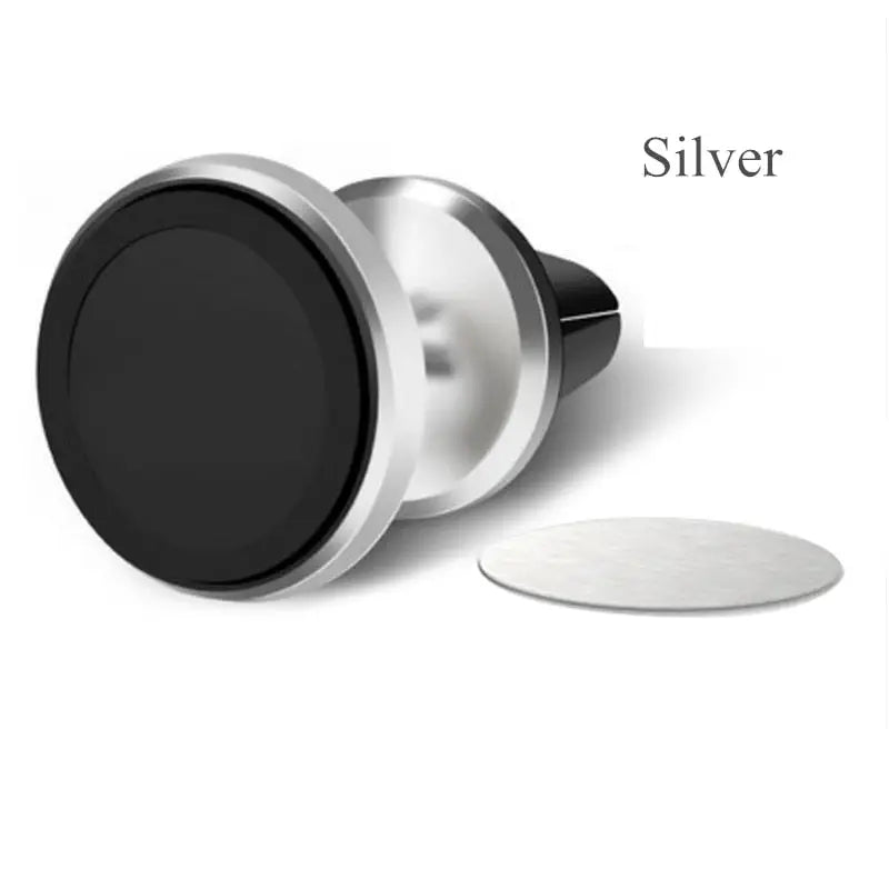 a pair of black and silver metal knobs