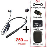 a pair of bluetooth bluetooth wireless earphones with a card reader and a usb cable