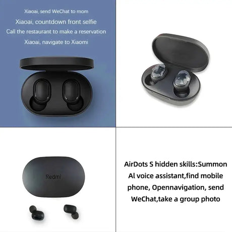 A pair of bluetooth wireless earphones with a black case