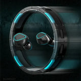 a pair of bluetooths with a black background