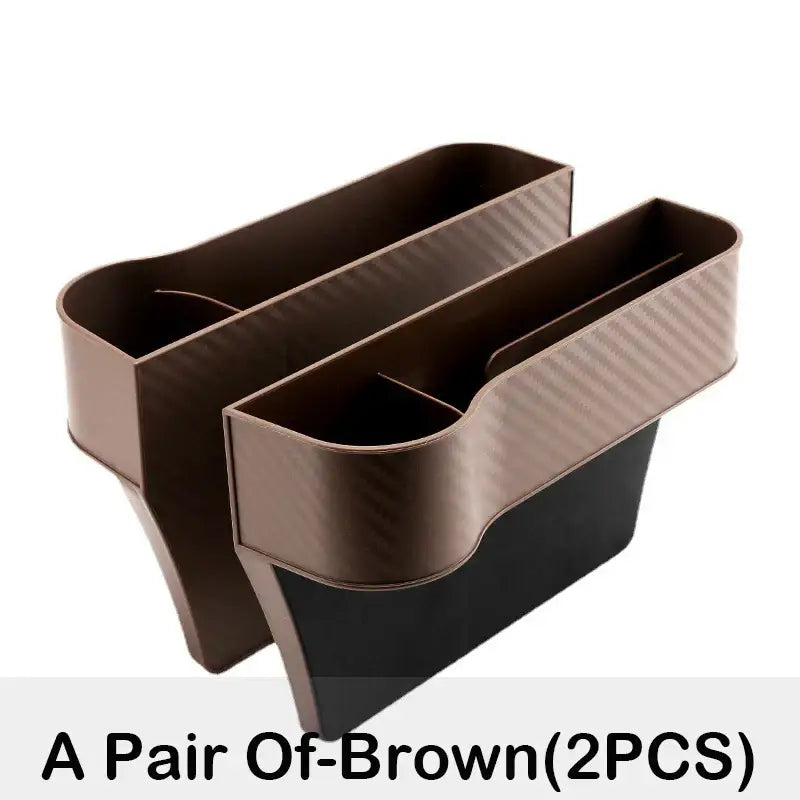 a pair of brown and black plastic storage boxes