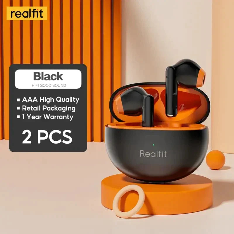 a pair of earphones with a black and orange background