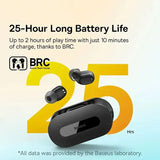 a pair of earphones with the text 25 hour battery life
