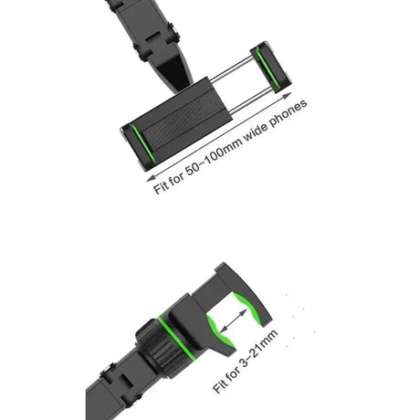 A pair of green and black car seat clips