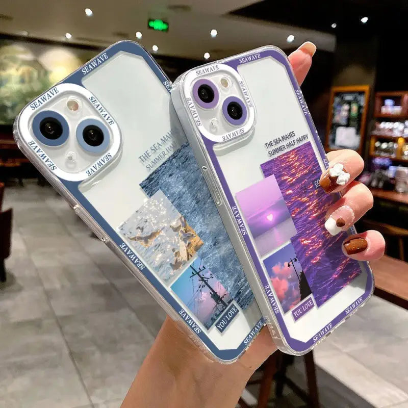 a pair of phone cases with a photo of a city