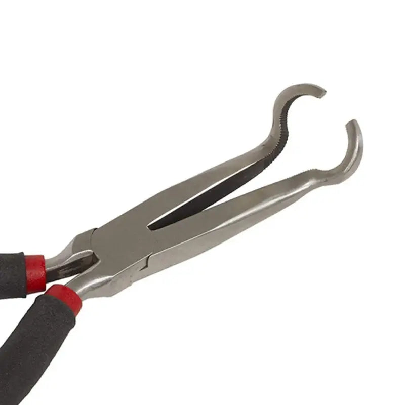 a pair of pliers with a red handle