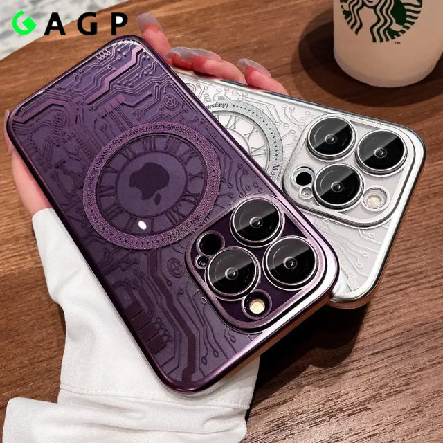 purple iphone case with a circular design on the back