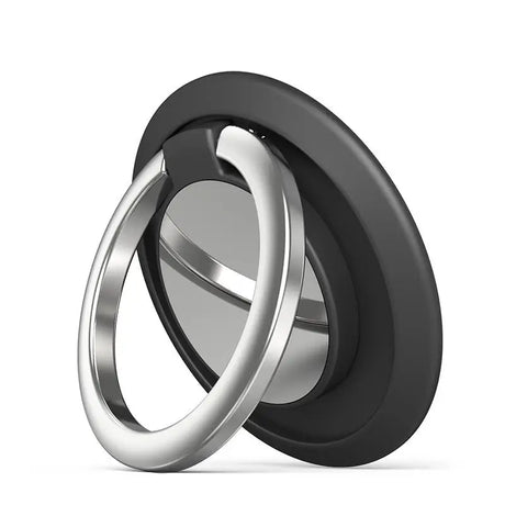 two rings with a black and silver ring