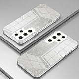 a pair of silver glitter phone cases