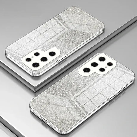 A pair of silver glitter phone cases