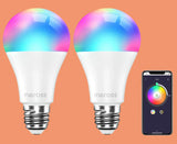 a pair of two smart light bulbs with a remote control