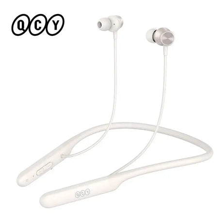 A pair of white earphones with a white cord