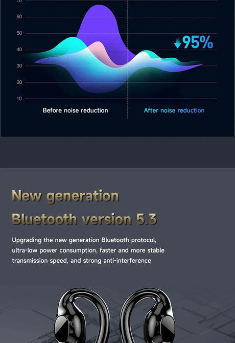 Pair of wireless Bluetooth earbuds or headphones with a curved design.