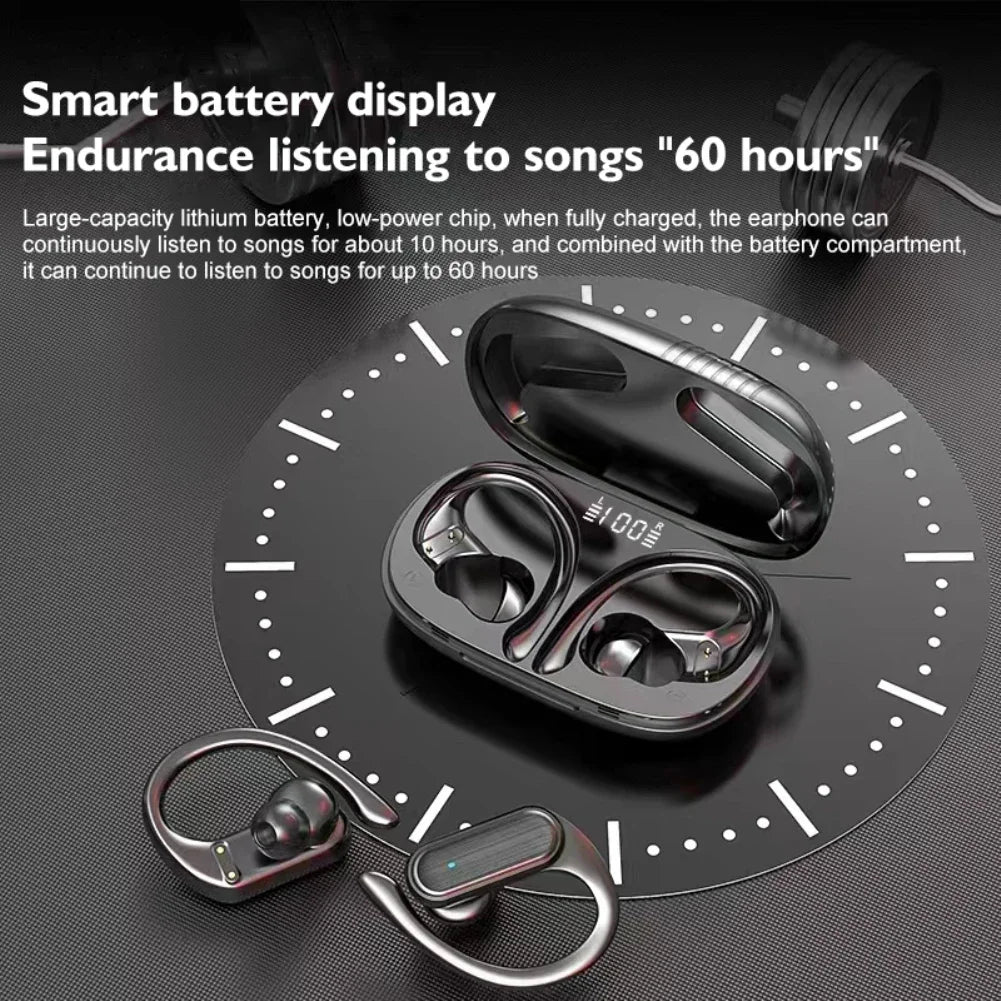 Pair of wireless earbuds with a charging case.