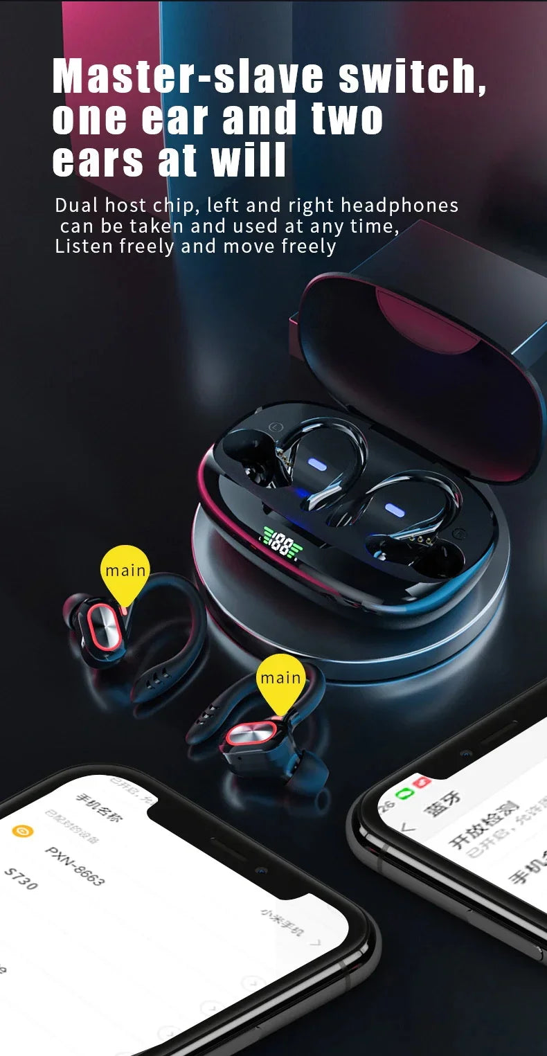 Pair of wireless earbuds with a charging case.