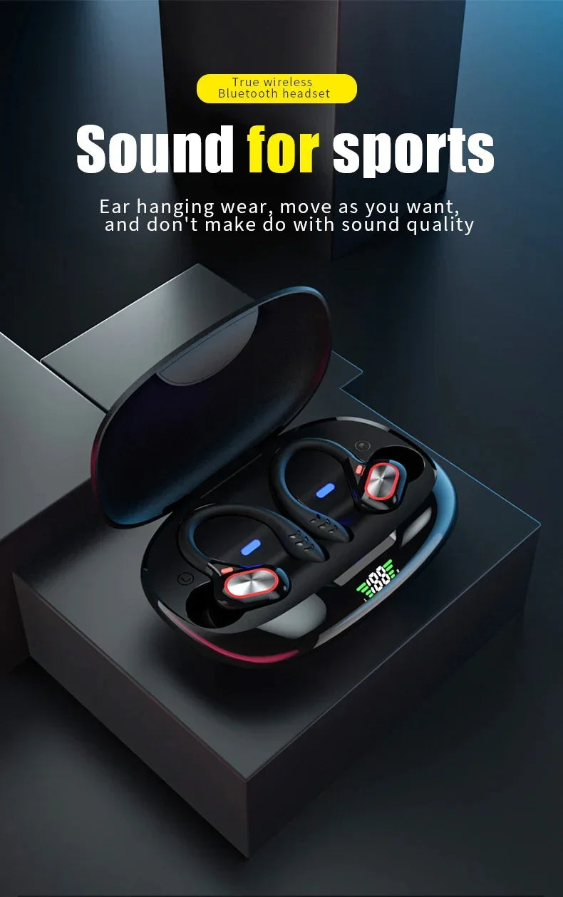 Pair of wireless earbuds in an open charging case.