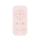 Pale pink remote control with heart-centered directional pad and function buttons.