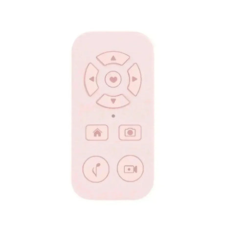 Pale pink remote control with heart-centered directional pad and function buttons.