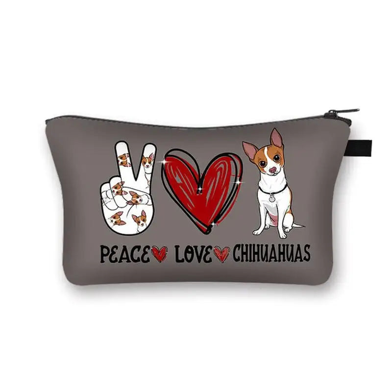 peace love chihuahuas cosmetic bag