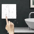 A person pointing at a bathroom sink