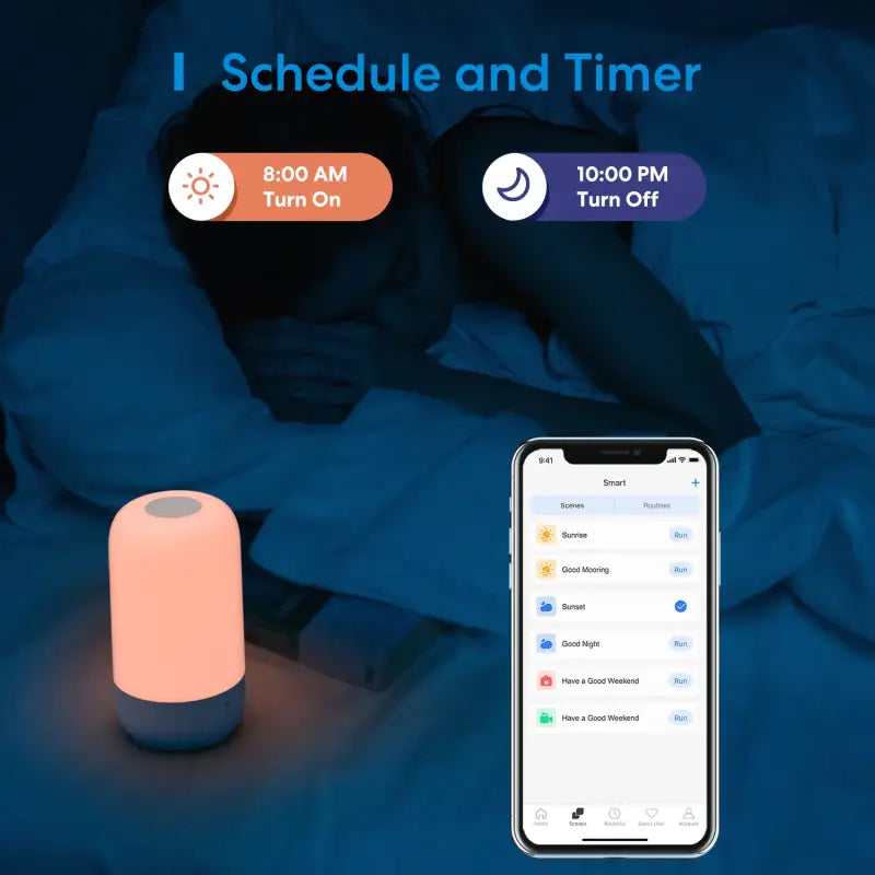 a person sleeping in bed with a smart light on the side