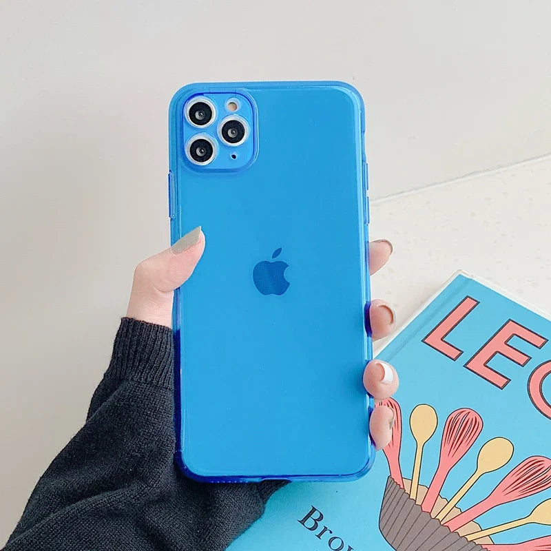 a person holding a blue iphone case