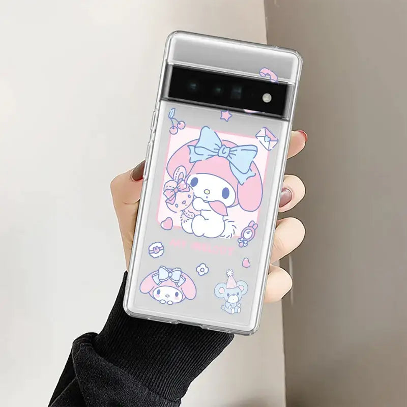 a person holding a cell phone case with a cartoon character on it