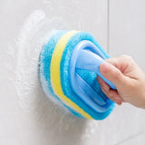 someone cleaning a wall with a sponge