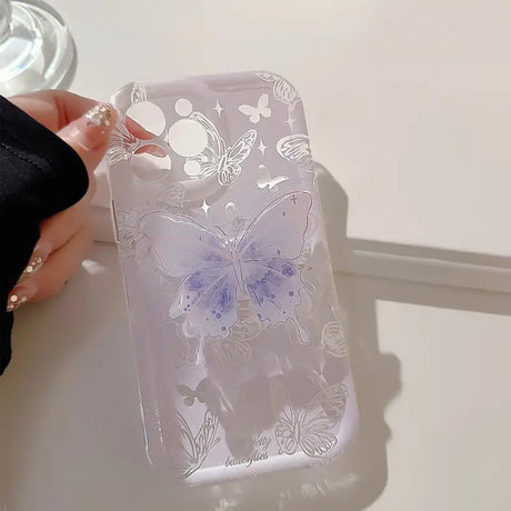 A person holding a clear phone case