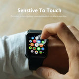 a person holding an apple watch with the text sent to touch