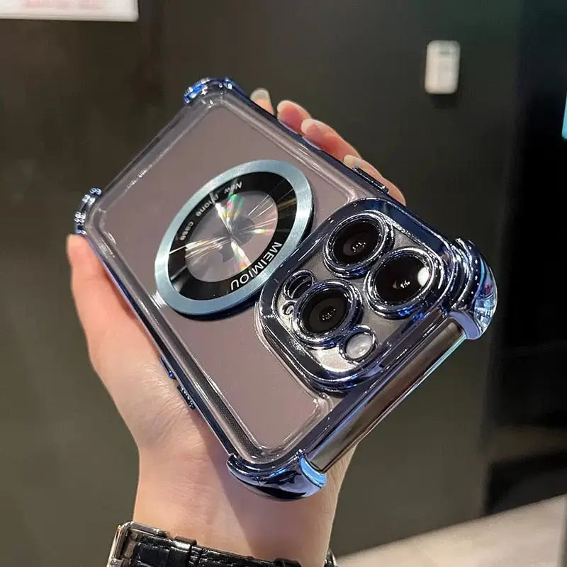 a person holding a clear case with a camera