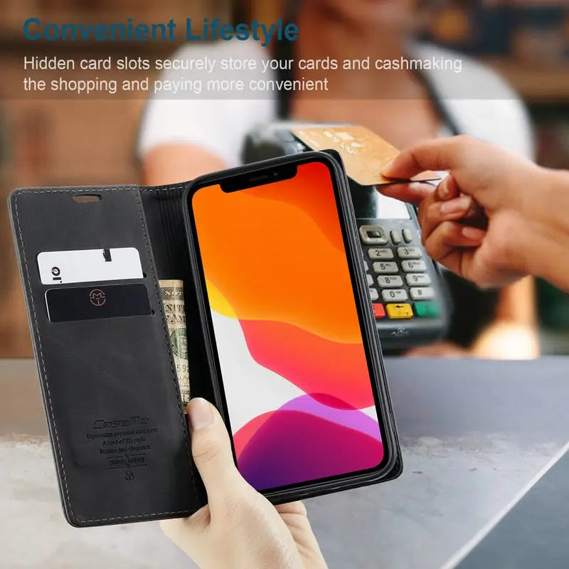 a person holding a credit card and a phone