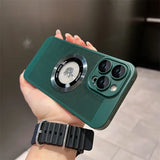 a person holding a green iphone case