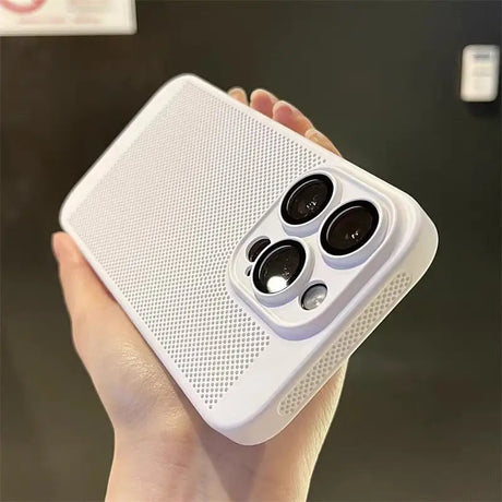 a person holding a white case with two buttons