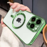 a person holding an iphone case with a green apple logo