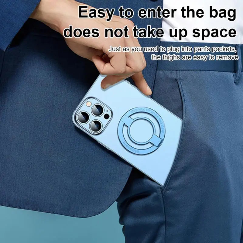 a person holding an iphone case with the text easy to get the bag