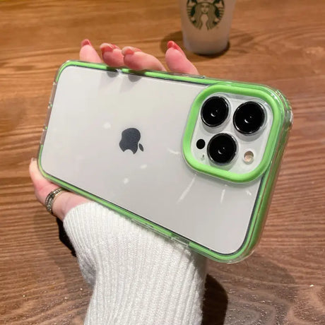 a person holding a green iphone case