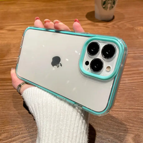 a person holding a phone with a green case