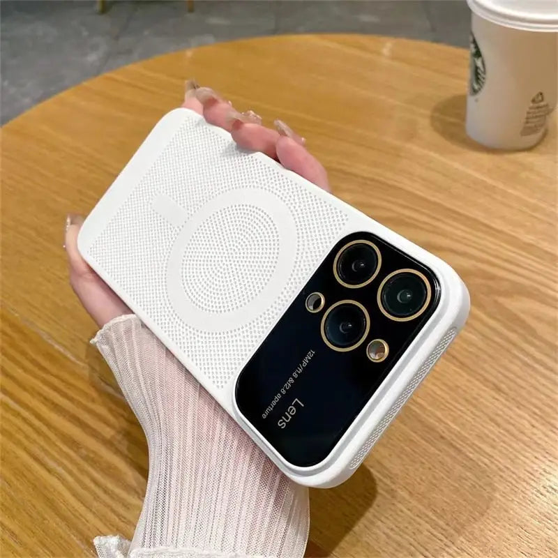 a person holding a white iphone case