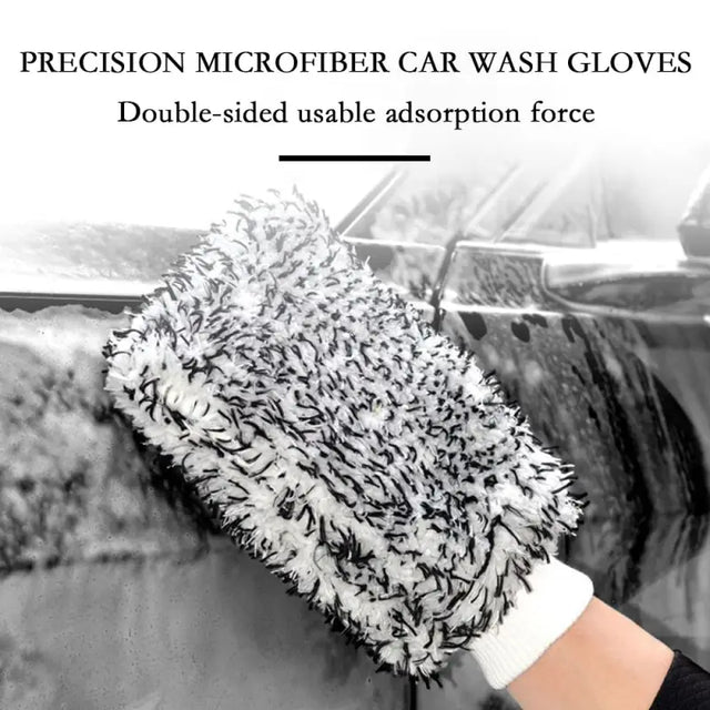 a close up of a person holding a microfiber car wash glove