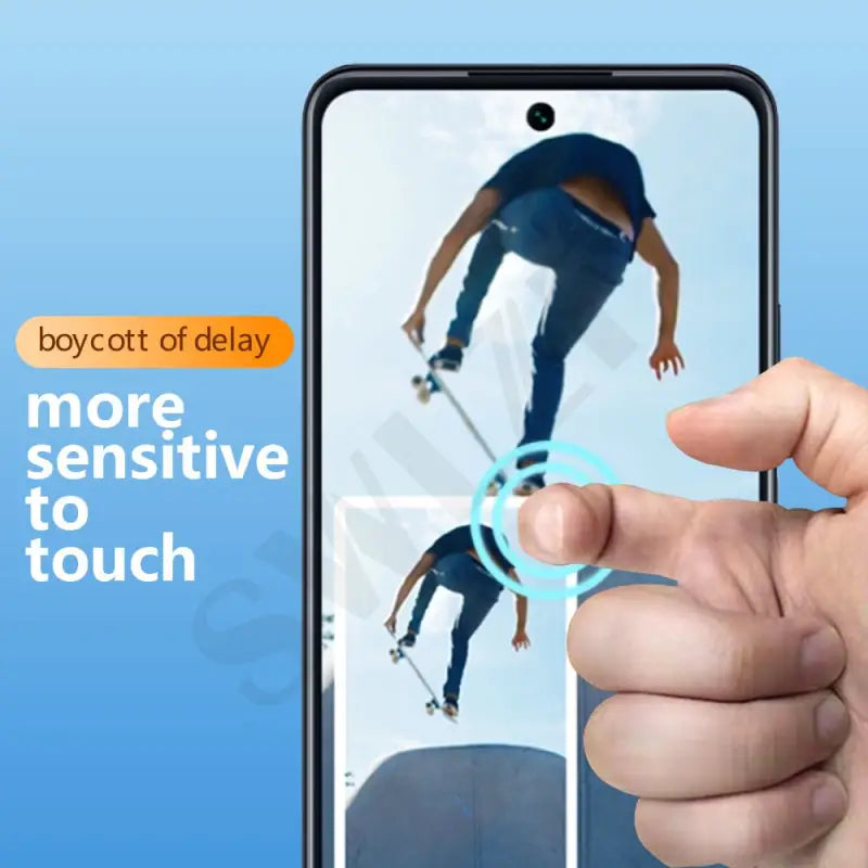 a person holding a phone with a finger on it