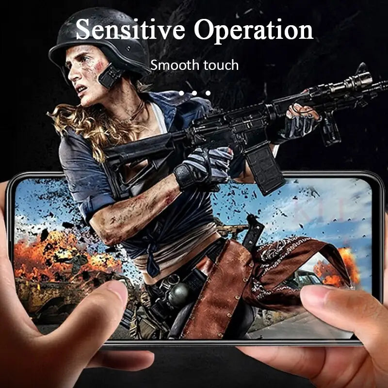 a person holding a phone with a gun in their hand