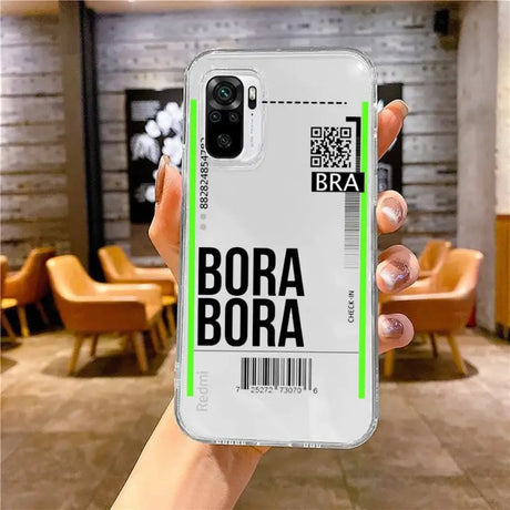 a person holding a phone case with a barcode bar on it