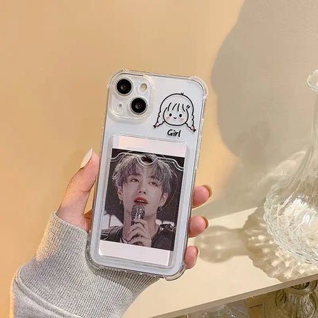 a person holding a phone case with a picture of a person on it