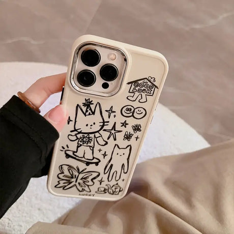 a person holding a phone case with a drawing on it