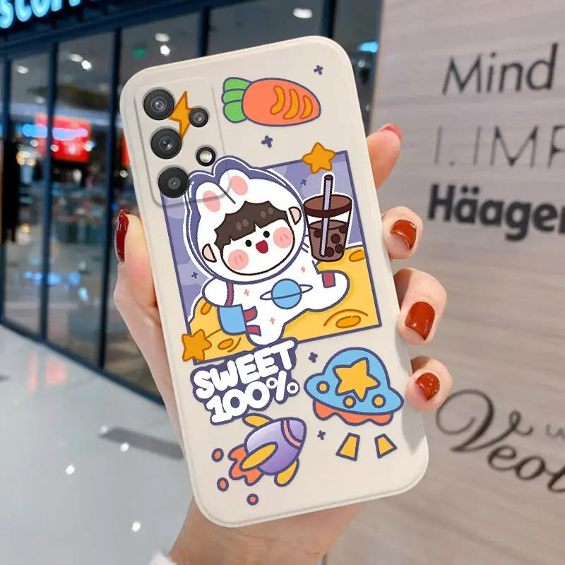 a person holding a phone case with a cartoon character on it