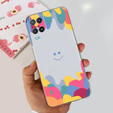 a person holding a phone with a colorful pattern on it