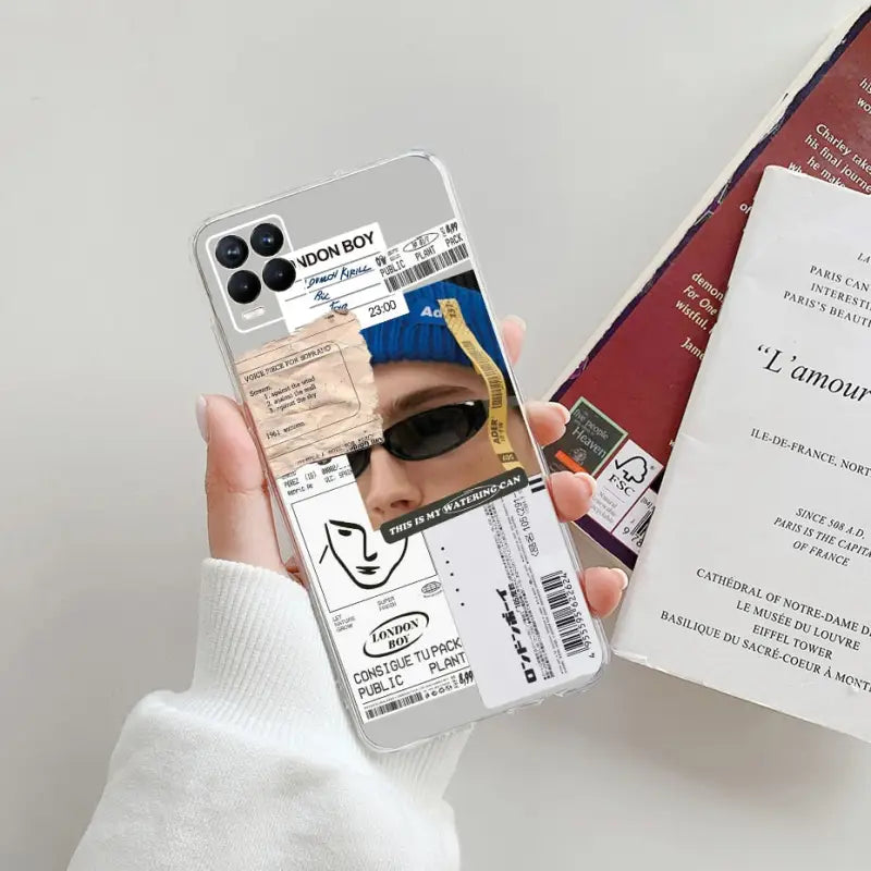 a person holding a phone case with a passport