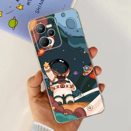 a person holding a phone case with a cartoon character